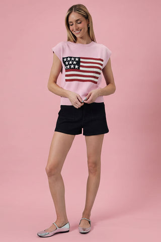 Round Neck Wide Shoulder USA Flag Sweater