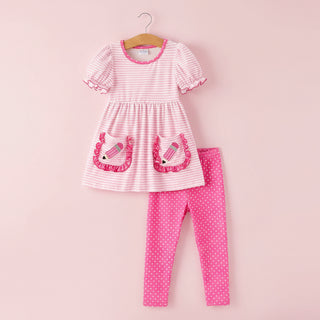 Back To School Girls' Pencil Applique Striped Set
