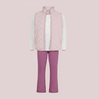Girls Quilted Sherpa Vest, Long Sleeve Top, & Flare Pants 3-Piece Set