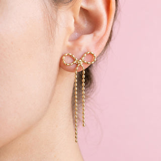 Bow Chain Fringe Tassel Drop Earrings