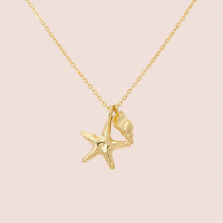 18k Gold Dipped Starfish & Shell Charm Pendant Necklace
