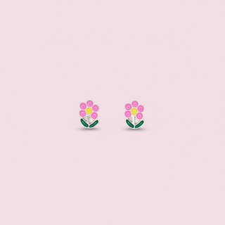 Pink Flower Enamel Post Earring Children's Jewelry