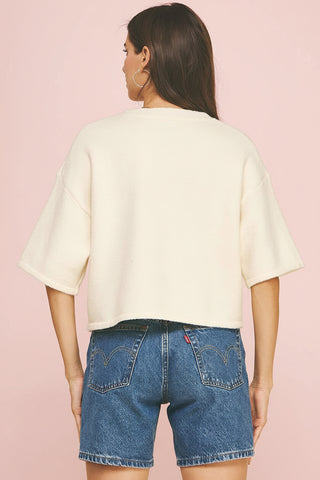 Women's Button-Down Short Sleeve Textured Knit Sweater