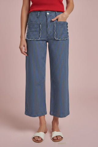 Women's Mid Rise Wide Leg Stripe Denim Jeans