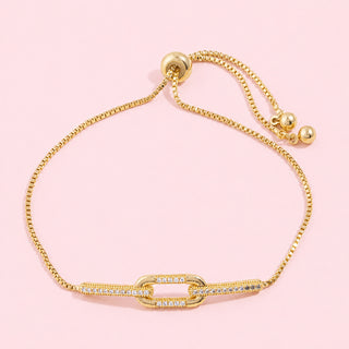 Interlocked Pave Link Box Chain Bolo Bracelet