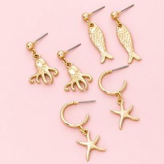 Sea Life Charms Hoop Earrings