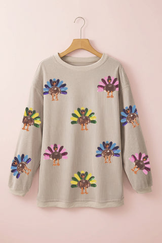 Thanksgiving Real Sequin Turkey Graphic Baggy Sweatshirt