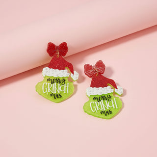 Christmas Green Monster Acetate Dangling Earrings