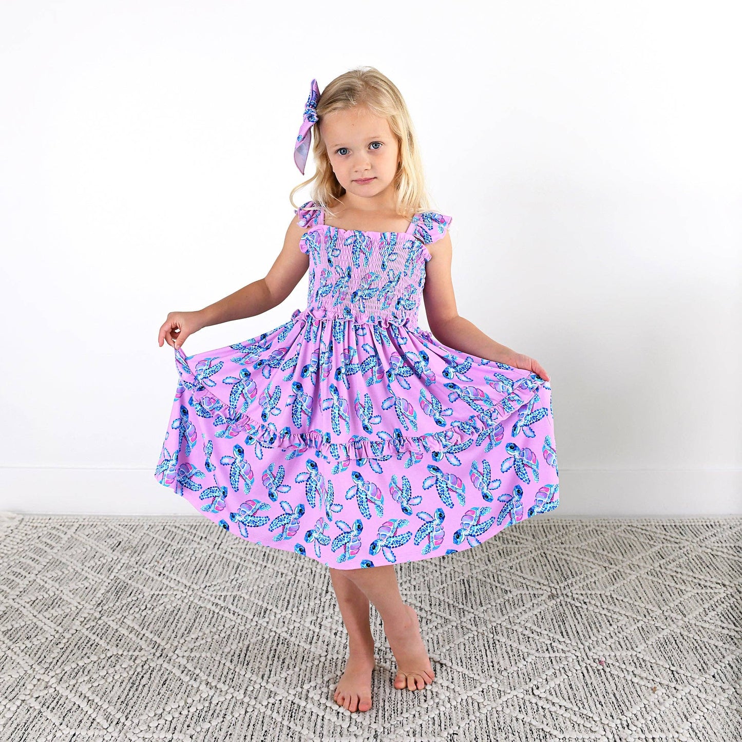 Waverly Sea Turtles Smocked Dress Bamboo Kids Outfit