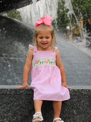 Turtle Smocked Pink Stripe Ruffle Dress