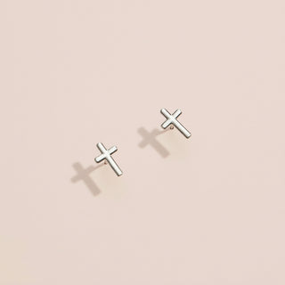 Classic White Gold Cross Stud Earrings