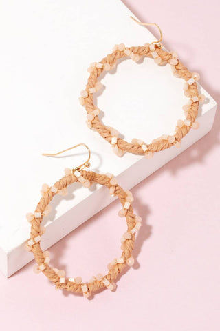 Raffia And Bead Wrap Hoop Drop Earrings