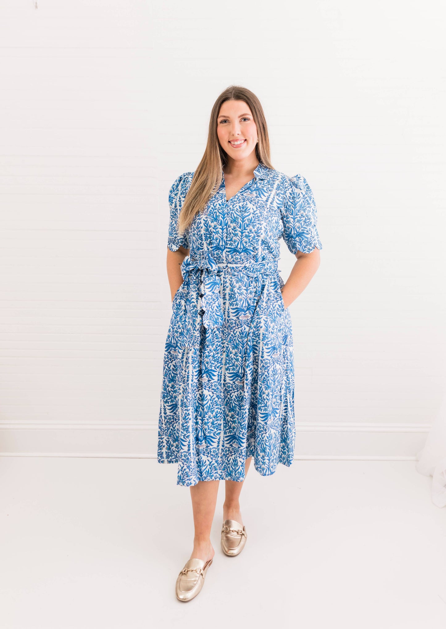 Blue Italian Grace Scalloped Dress 