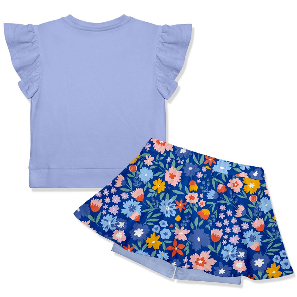 Periwinkle Angel-Sleeve Top & Wonder Floral Skort