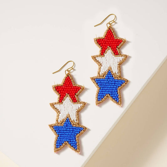 USA Linked Stars Seed Beaded Earrings