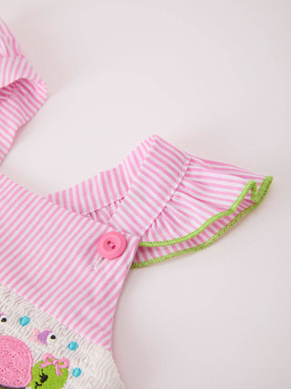 Turtle Smocked Pink Stripe Ruffle Dress