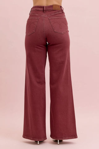 Judy Blue High-Waisted Retro Wide Leg Jeans With Twisted Seams