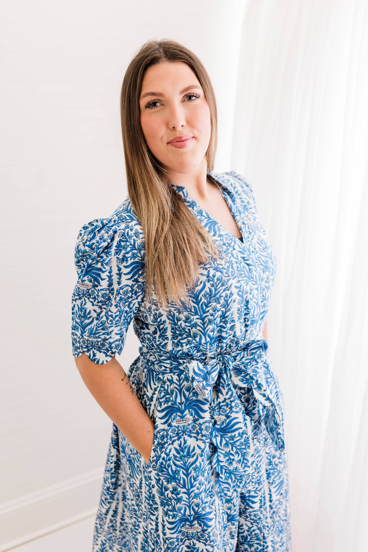 Blue Italian Grace Scalloped Dress 
