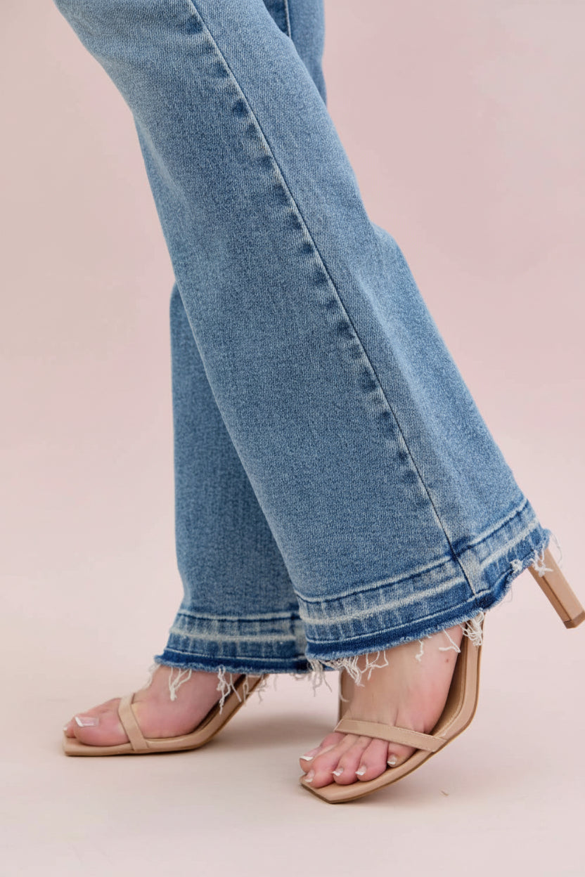 Judy Blue Mid-Rise Destroyed Bootcut Jeans with Raw Hem