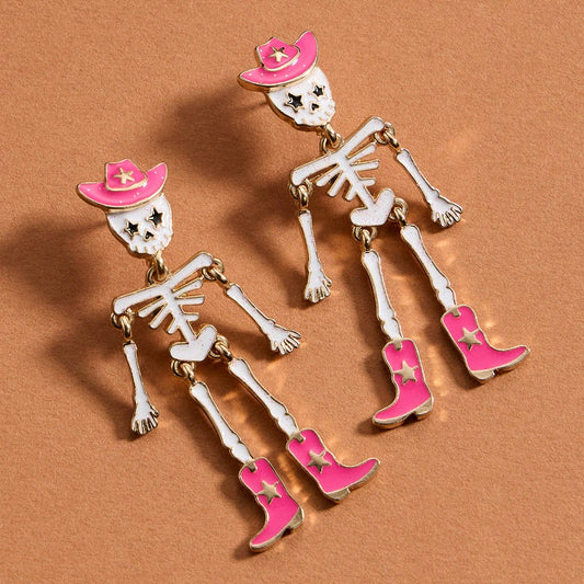 Skeleton Earrings with Western Hat and Boots