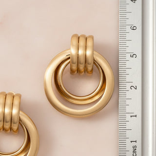 Layered Brushed Metallic Hoop Stud Earrings