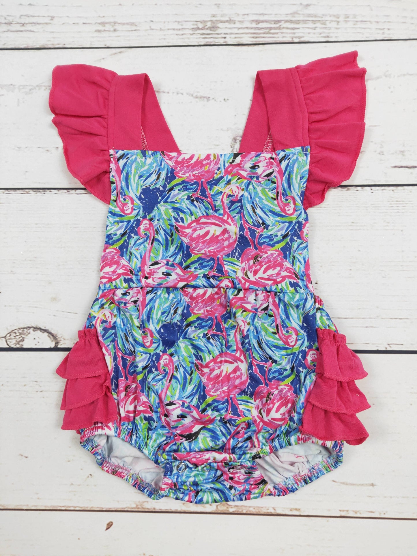 Baby Girls Flamingo Printed Ruffle Bubbles