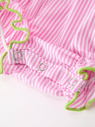 Turtle Smocked Pink Stripe Ruffle Romper