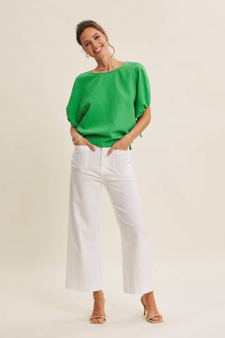 Stretch Cotton Linen High-Waist Ankle Pants