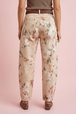 Women's Floral Straight Leg Vintage Ankle Denim Pants