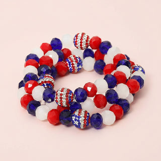 Patriotic Crystal Beaded Stretch Bracelet