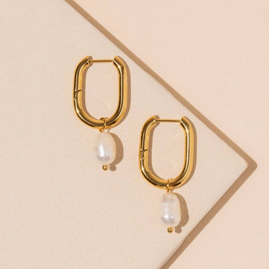 18K Gold Plated Stainless Pearl Earrings