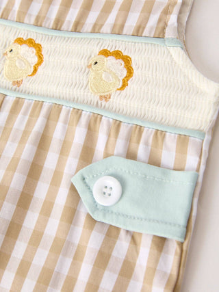 Fall Thanksgiving Apricot Plaid Smocked Baby Boys Romper