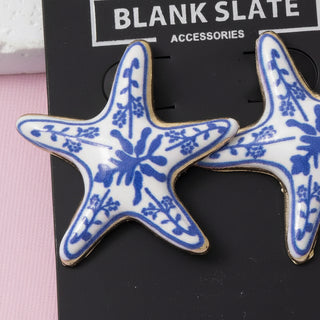 Enamel Starfish Floral Print Stud Earrings