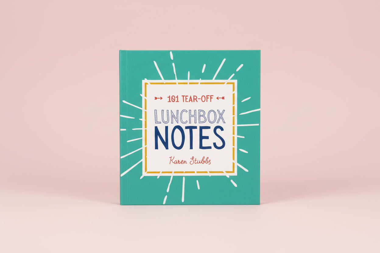 Book titled 'Lunchbox Notes' by Karen Stibbs on a pink background