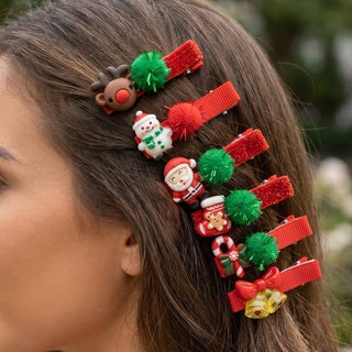 6Pc Festive Christmas Theme Hair Clip Set