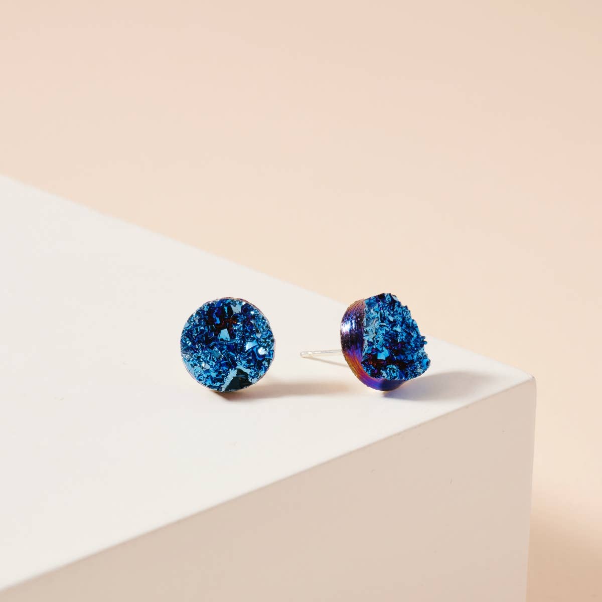 Metallic Druzy Stone Round Stud Earrings