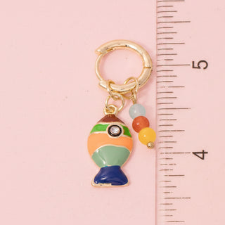 Vibrant Stripe Fish and Bead Charm Hoop Earrings
