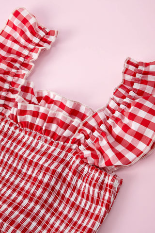 Mommy & Me Adult Dress – Red Plaid Smocked Dress