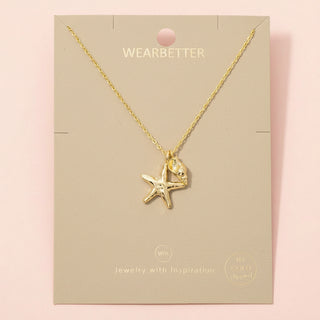18k Gold Dipped Starfish & Shell Charm Pendant Necklace
