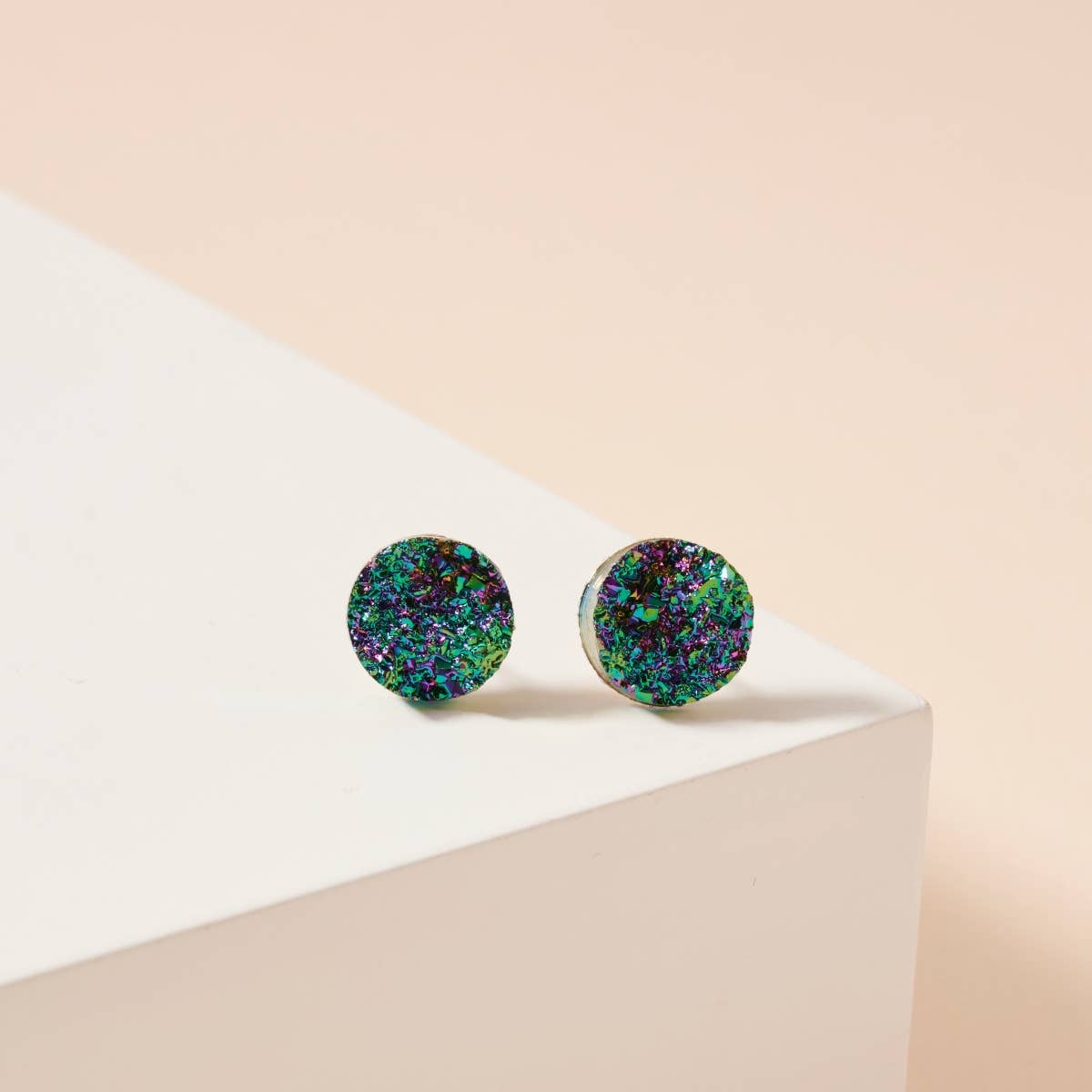 Metallic Druzy Stone Round Stud Earrings