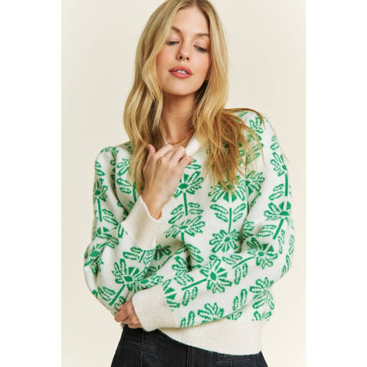 Cute Floral Jacquard Casual Pullover Sweater