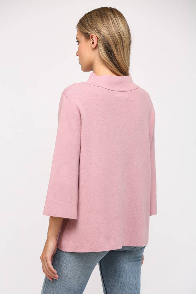 Denim Blue Mock Neck Pull Over Sweater