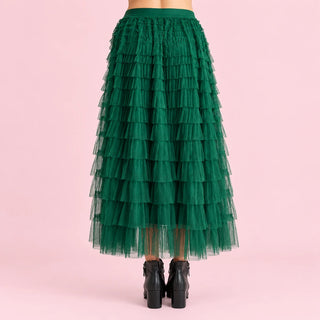 Tiered Ruffle Mesh Maxi Skirt