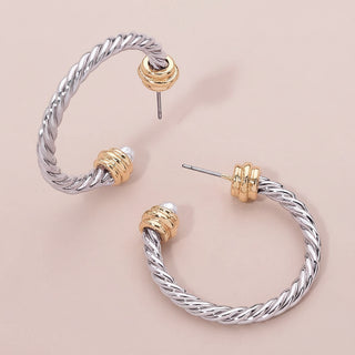 Two Tone Metal Rope Hoop Earrings