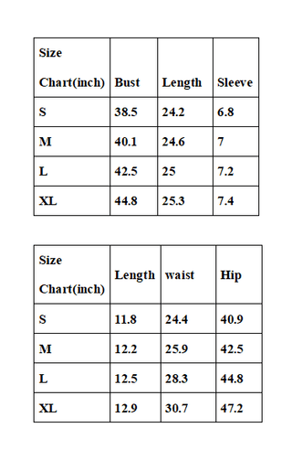 Size chart diagram.
