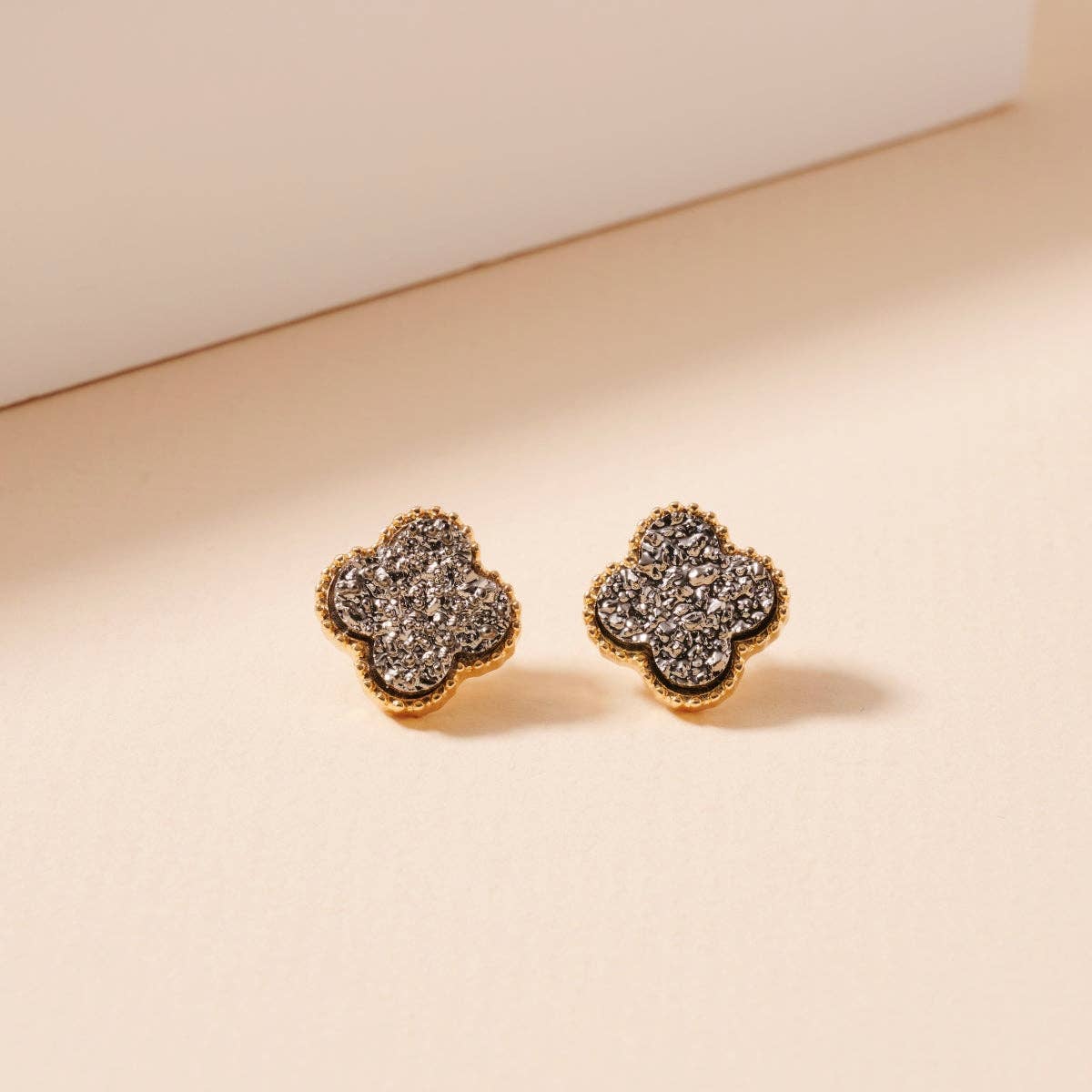 Mini Druzy Clover Stud Earrings