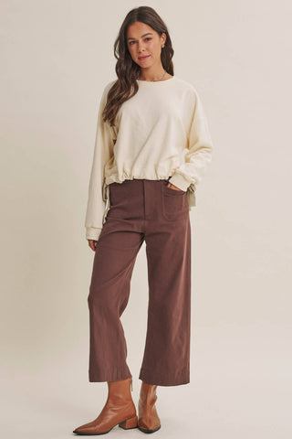 Stretch Cotton Linen High-Waist Ankle Pants