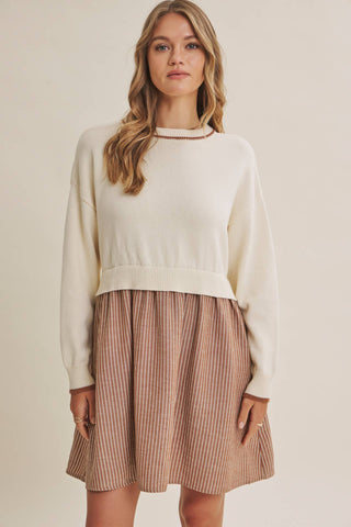 Mixed Media Long Sleeve Twofer Mini Dress