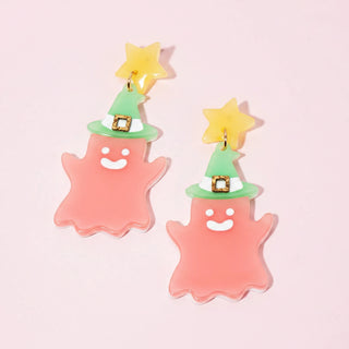 Glow In The Dark Witch Hat Halloween Ghost Dangle Earrings
