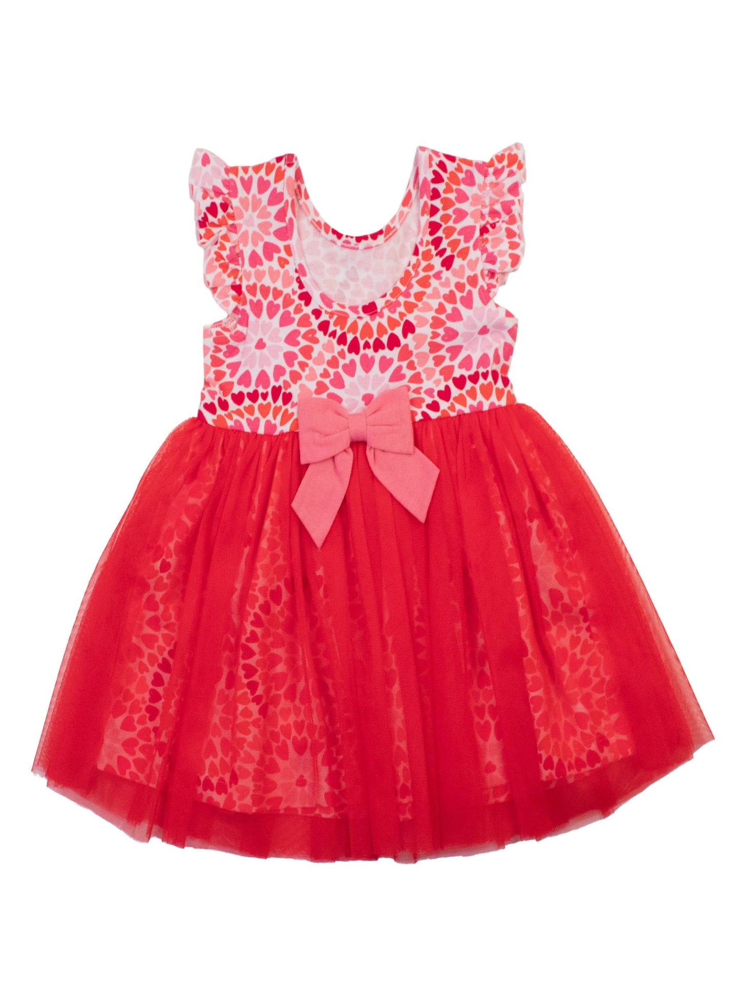 Girls Pink Kaleidoscope Hearts Flutter Tulle Twirl Dress